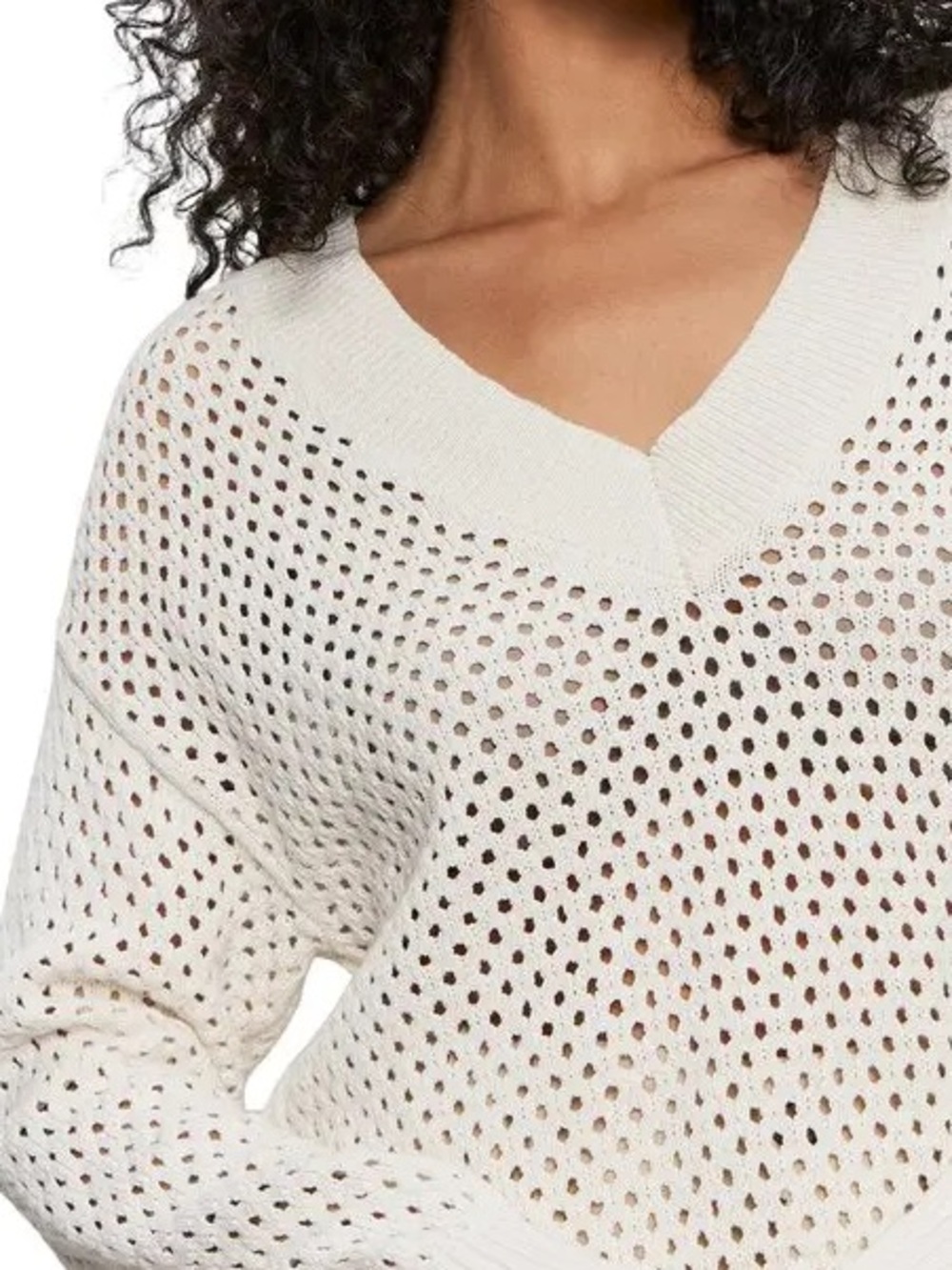 aerie Open-Knit V-Neck Sweater in Cream